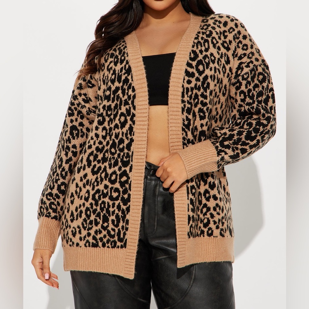 Fashion Nova Leopard Print Open Front Cardigan Womens Plus 2X NWT